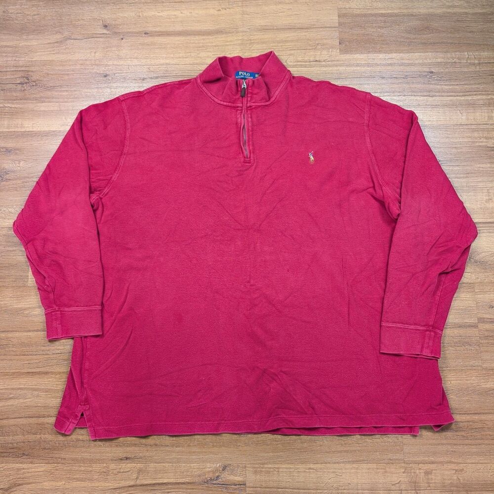 Polo Ralph Lauren 1/4 Zip Sweater Mens 4XLT 4XL Tall Red Mock Neck Estate Rib